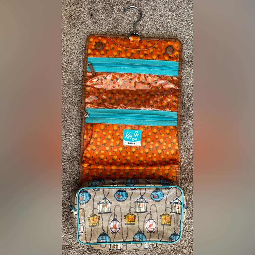 Fossil Birdcage hanging toiletry/makeup case w key